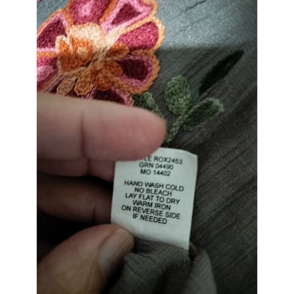 2750)Figueroa & Flower Taupe Embroidery Long Sleeve Button Up Tunic Top XL - Picture 12 of 12